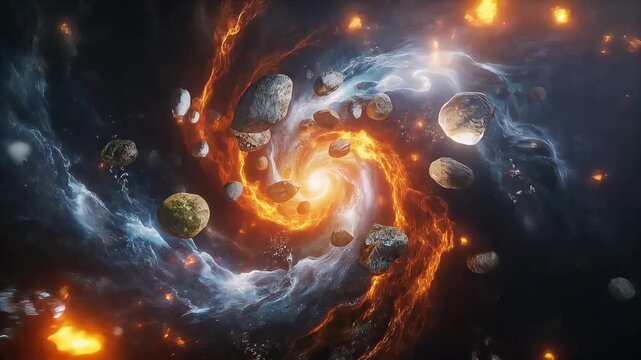 Four Elements Fusion &ndash; Water, Fire, Earth, and Air Swirling in Cinematic Motion