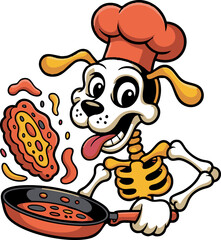 Obraz premium Dog chef flipping pancake in frying pan cooking