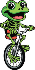Green frog riding a unicycle bones © Mdnobirul
