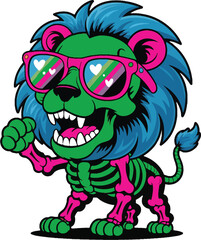 Green lion with pink sunglasses and blue mane vector