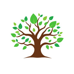 Obraz premium A stylized illustration of a tree with green leaves and brown branches.