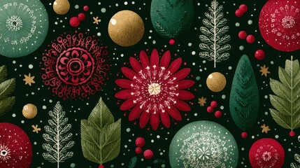Elegant Christmas floral design with festive red, green, and gold elements for holiday decor and seasonal celebrations