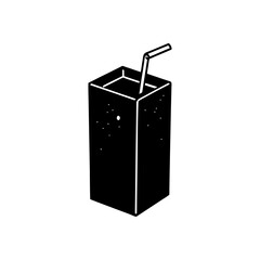Minimalist black juice box with straw illustration icon graphic
