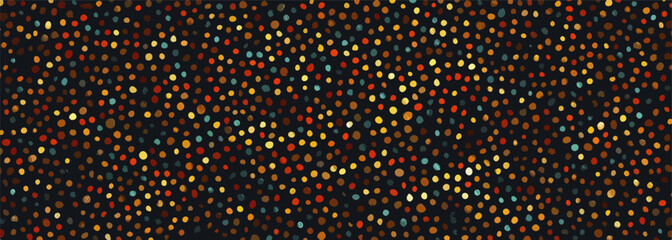 暗い背景に散りばめられたカラフルなドットが、独特のテクスチャと深みを生み出す、ベクター素材の抽象的なデザインです。