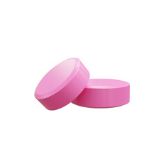 Two pink circular pills leaning on a transparent background.  3d render. For medical, pharmaceutical, or health-related contexts, highlighting concepts of dosage, medication, and care. PNG
