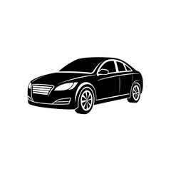 Black modern sedan car icon, vector silhouette graphic for transportation