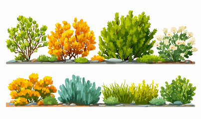 四季折々の木々や草花が彩る、自然の風景を表現したイラスト素材です。