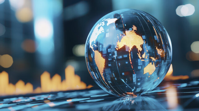 Glowing globe representing global finance and technology, showcasing interconnected data and markets