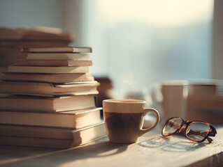 Naklejka premium Coffee, Books, and Relaxation