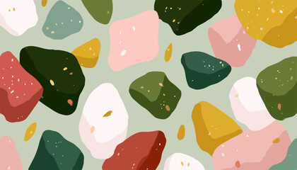 カラフルなテラゾー柄の抽象的な背景デザイン、モダンでミニマルな装飾パターン