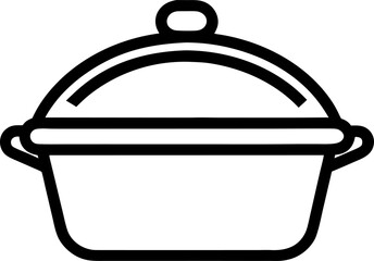 Casserole dish vector line art icon black and white , white background