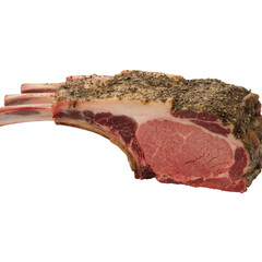 Seasoned prime rib roast isolated on transparent background ready to be cooked