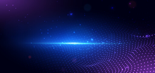 Obraz premium Technology futuristic digital dot glowing network connection dotted glowing on dark background.