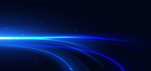 Beam blue curved glowing on dark blue background. Hi speed movement concept.
