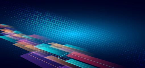 Modern abstract geometric colorful with lighting effec on dark background. Sport layout poster template design concept.