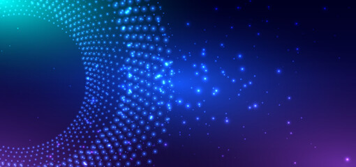 Technology dotted glowing on dark blue background. Big data communication network concept.