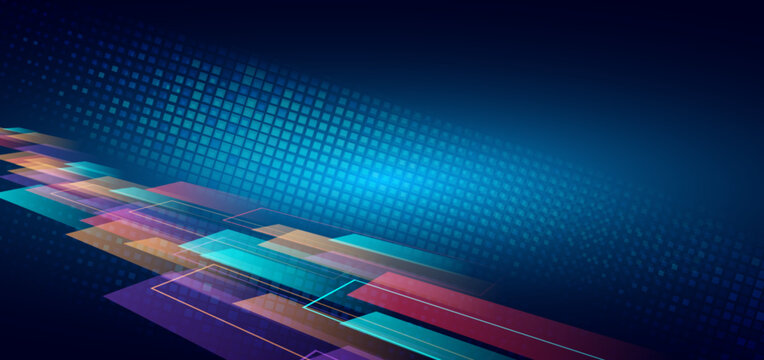 Modern abstract geometric colorful with lighting effec on dark background. Sport layout poster template design concept.