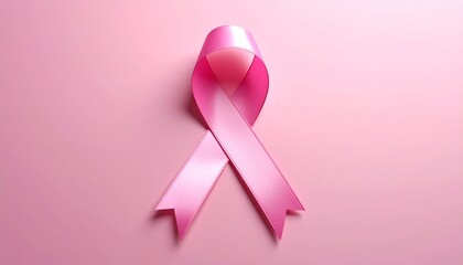 A pink awareness ribbon looped on a matching pink background, symbolizing breast cancer support and solidarity.
