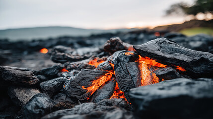 Cooling lava rock showing vibrant orange and red molten cracks, depicting raw power and volcanic activity