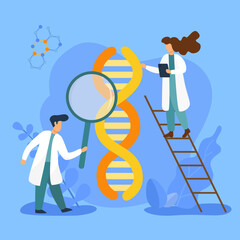 tow doctors studying DNA strand
