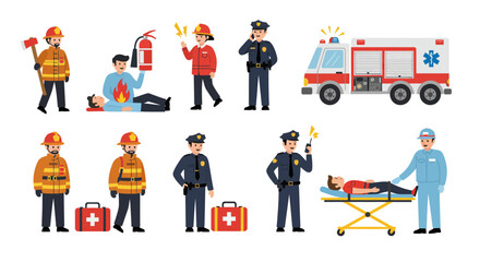 Emergency Services Personnel and Vehicles in Action.