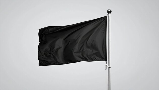 Solid black flag waving on pole against neutral gray background