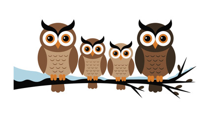 Owl Family Perched Together: A heartwarming illustration showcases a charming family of owls perched gracefully on a tree branch, creating a sense of unity and familial connection.