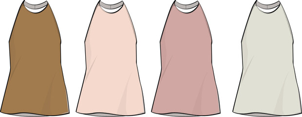 Collection of casual sleeveless tops in neutral earth tones, perfect for everyday wear