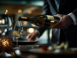 sommelier / waiter pouring wine in a restaurant