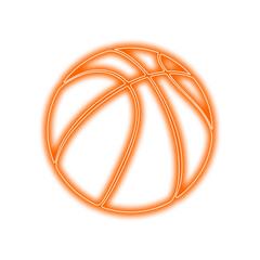 Glowing orange basketball outline against a white background, showing the curved lines and spherical shape of the ball. © ocarttt