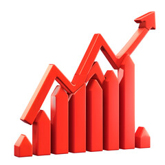 Dynamic 3D red graph shows upward trend with sharp peaks and valleys illustrating market growth and financial progress