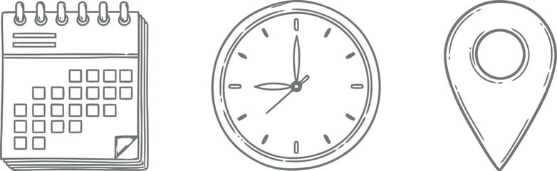 Hand drawn icons representing calendar time and location planning