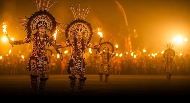 Ati-Atihan Celebration gradient from soot black to warm gold, tribal dancers illuminated by torchlight at dusk