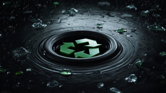 The image of a recycling symbol floating on water embodies the concept of being eco-friendly