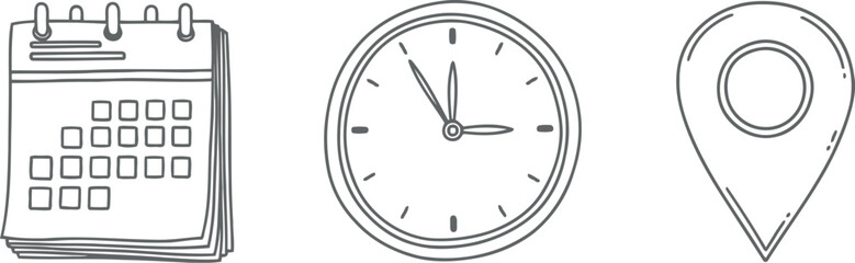 Hand drawn icons representing calendar time and location