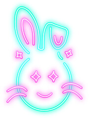 Glowing Neon Style Bunny Face Illustration for Decoration Element Design, This design features bright neon colors, creating a modern and playful aesthetic perfect for various creative projects.