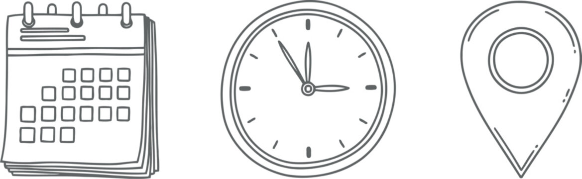 Hand drawn icons representing calendar time and location