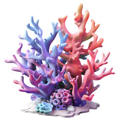 Vibrant coral reef cluster with delicate branches in stunning shades of pink, purple, and blue evokes underwater beauty and marine life.