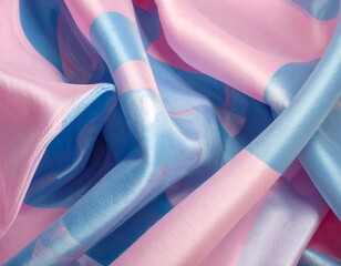 Close-up view of draped fabric in soft pastel pink and blue, abstract shapes