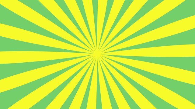 Yellow sun rays and sunburst with green motion background
