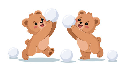 Snowball Fight of Joy: Two adorable bears playfully engage in a spirited snowball fight. This heartwarming scene captures the essence of winter fun and childhood innocence. 