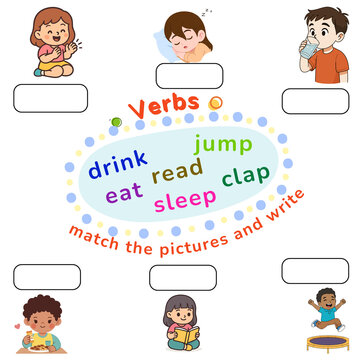 Engaging educational worksheet for children to learn basic action verbs 