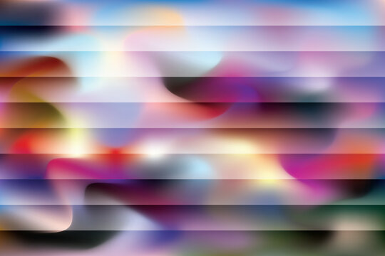 Horizontal bands overlay a vibrant gradient with blurred colorful patterns and bright highlights creating depth