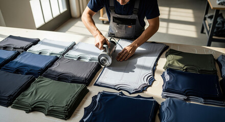 Textile production Cutting t-shirts from fabric rolls