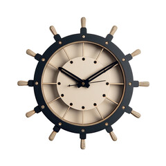Nautical clock dark blue wheel frame, cream face, black hands