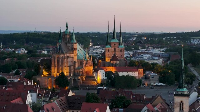 Erfurt, Germany- Old Town Flyover at Dusk
