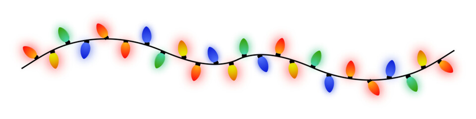 Christmas lights white background. Christmas colorful holiday lights. Christmas festive decorations