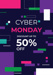 Futuristic Cyber Monday Sale Poster Gradient Theme. Perfect for Tech, E-commerce, and Digital Marketing