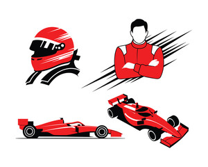 A collection of red motorsport racing icons with a driver and car © Kayla Quentin