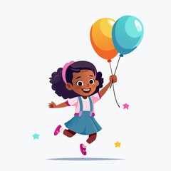 Joyful Girl with Balloons Celebrating.